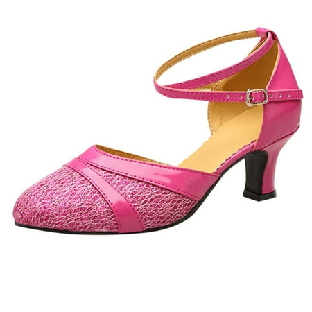 

Summer Saving Clearance! Kukoosong Block Heels for Women Ballroom Tango Latin Dancing Shoes Sequins Shoes Social Dance Shoes Womens Sandals Hot Pink 36