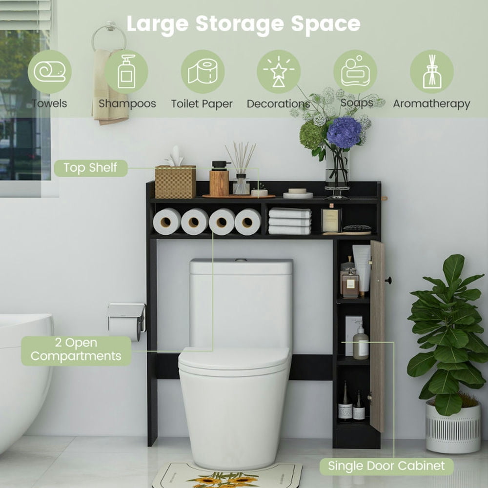Finihen Toilet Storage Cabinet, Bathroom Cabinet Organizer, Bathroom Over the Toilet Floor Storage Organizer with Adjustable Shelves, for Bathroom, Black