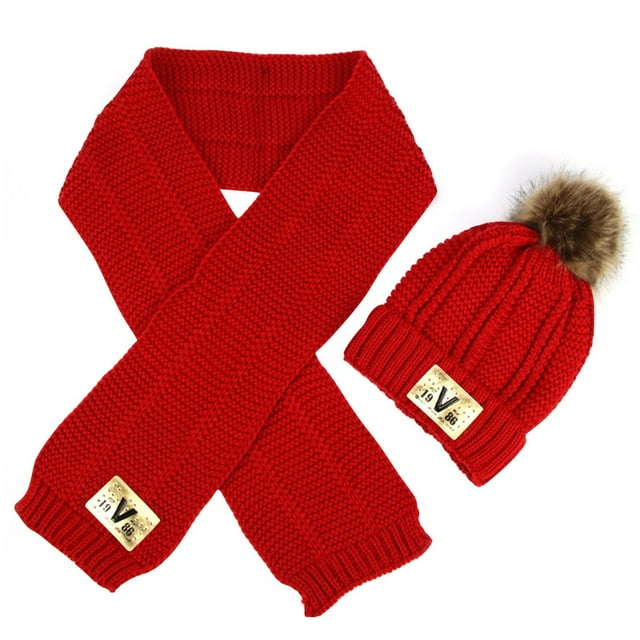 Jackets for Girls Long Plaid Jacket Winter Warm Hat Scarf Two-Piece Set