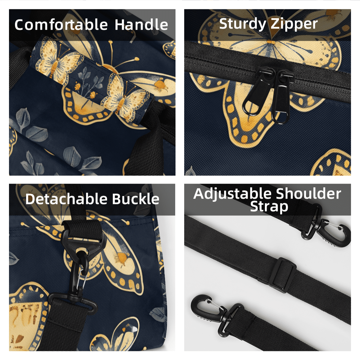 Herdesigns Floral Butterflies Sports Duffle Bag for Women & Men, Butterfly Gym Bag Dance Bag Overnight Bag Carry On Weekender Travel Bag