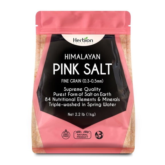 Herbion Naturals Himalayan Pink Salt Pouch Fine Grain, 100% Pure with 84 Minerals for Seasoning, Resealable, Organic, All-Natural Salt, Triple-Washed in Spring Water, Vegan, Kosher Certified