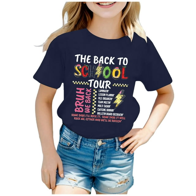 WEAIXIMIUNG Chemises pour Fillettes 3T Blanc Saison Scolaire pour Enfants Imprimé Manches Courtes Col Rond T-Shirt