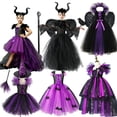 thumbnail image 2 of Disfraz de maléfica para Halloween para niñas, vestido de tutú negro de bautizo, Cosplay de demonio, Reina, bruja, ropa de fiesta de Carnaval, 2 of 5