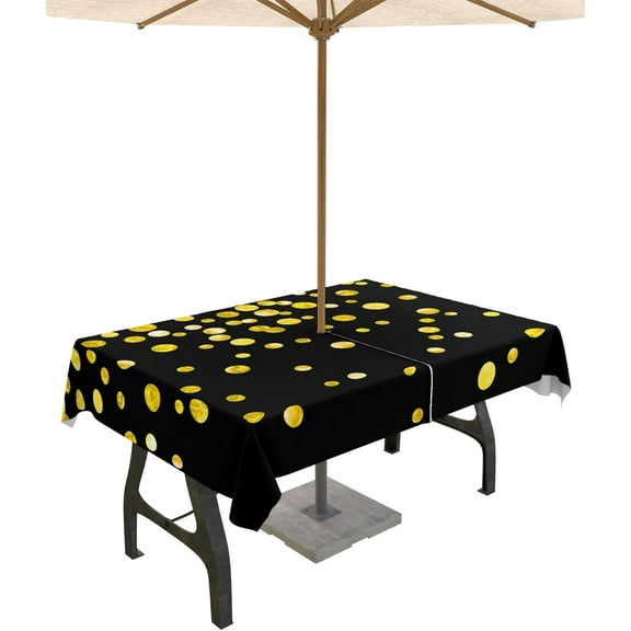 Outdoor Tablecloth with Umbrella Hole and Zipper Golden Dots on Black Tablecloths 60x84 Outside Table Cloths Illustration of Round Speckled Patio Table Cover for Outdoor Tables Picnic Garden