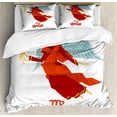 thumbnail image 1 of Virgo Duvet Cover Set Queen Size, Astrological Zodiac Sign with Woman with Wings and Cute Dress Horoscope, Decorative 3 Piece Bedding Set with 2 Pillow Shams, Vermilion Seafoam Orange, by Ambesonne, 1 of 3