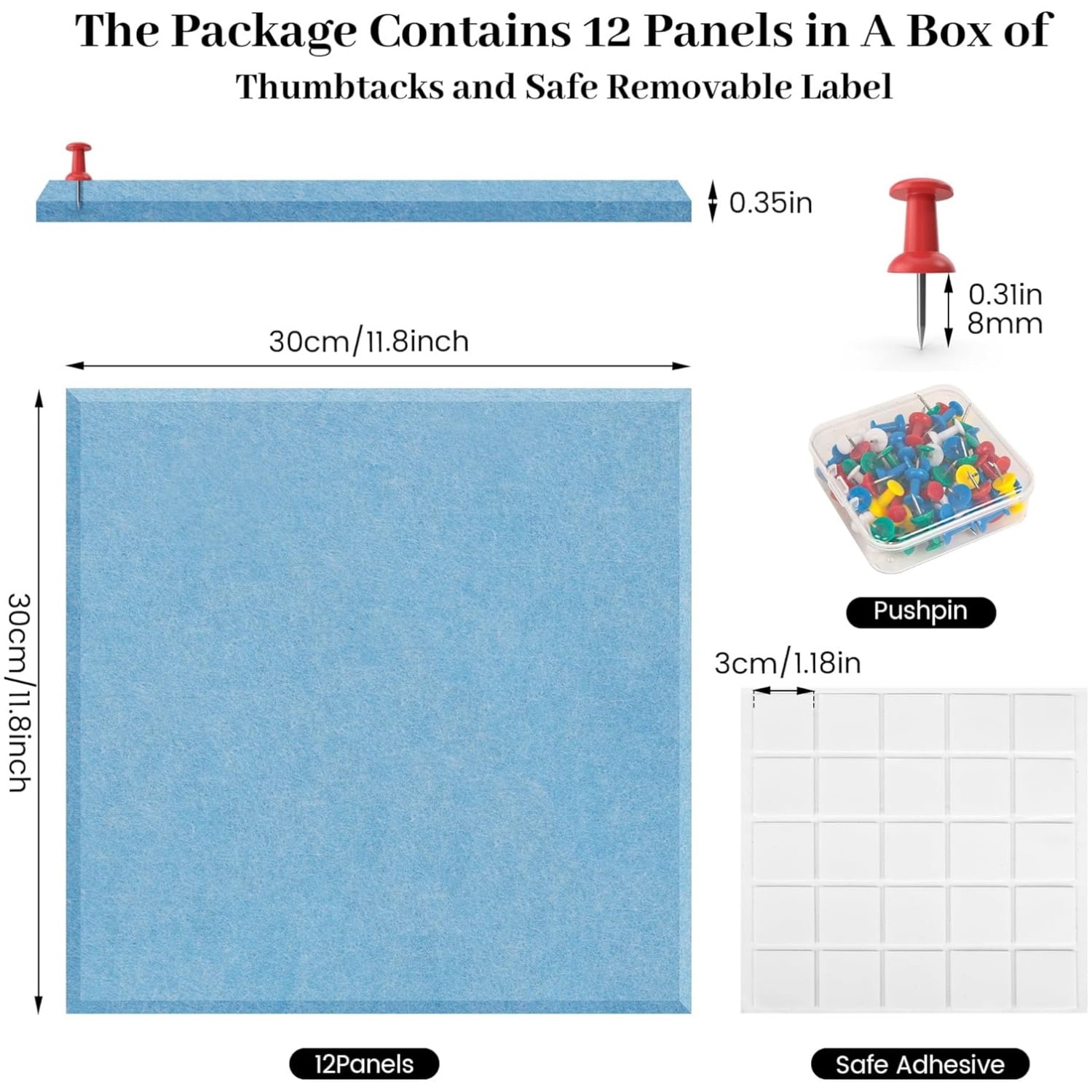 Topboutique Cork Board Alternative Large Felt Cork Board 12 Pack Felt Wall Tiles Safe Removable Self-Adhesive Corkboard Bulletin Board 12" x 12" Square Corkboard for Office Classroom Home Decor,Blue
