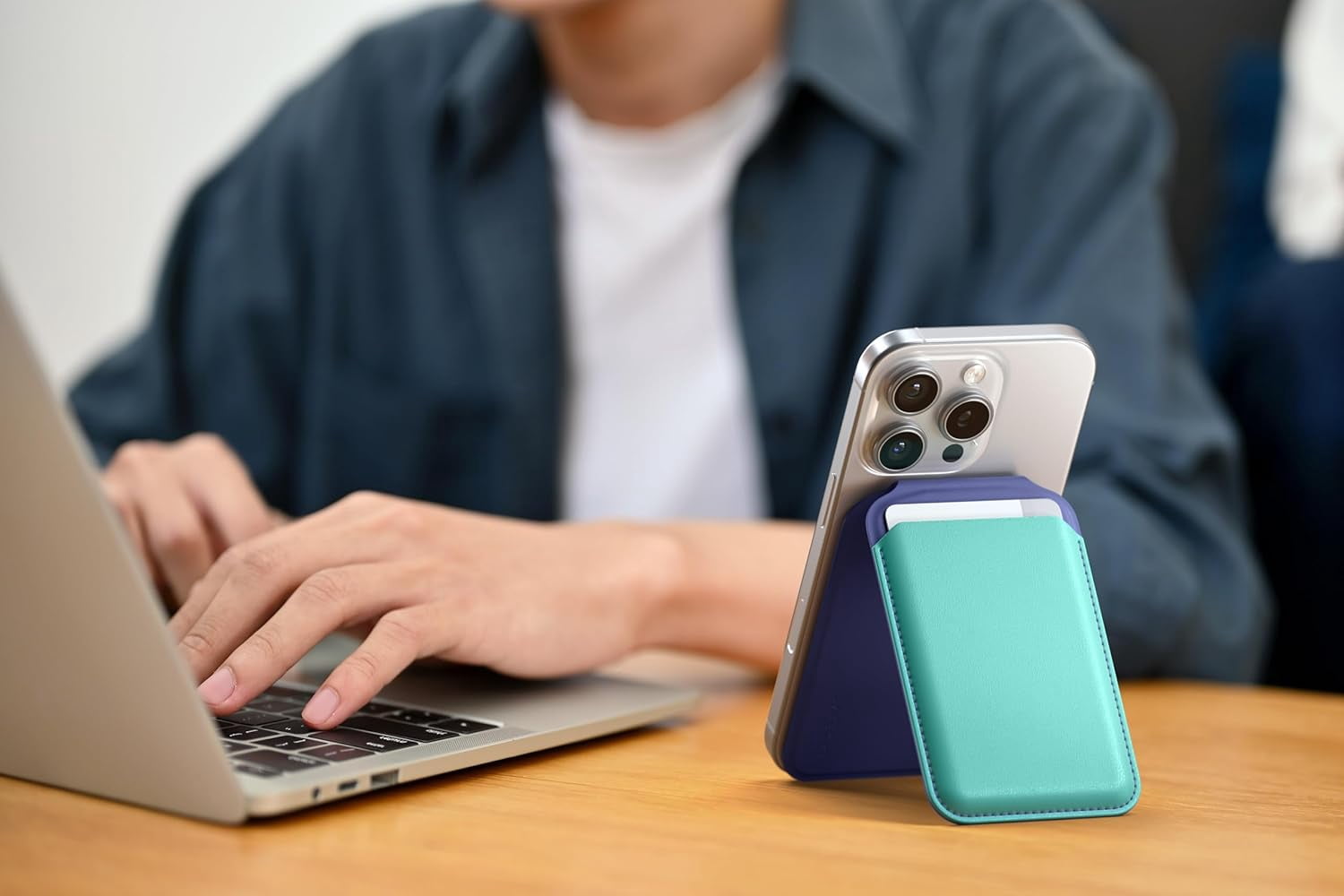 Satechi Magnetic Magsafe Wallet, Double Flap Stand Card Holder, 4 Slots with Front NFC Pass-Through, Adjustable Phone Attachment for iPhone 17/16/15/14/13/12, Travel Accessory, Aqua