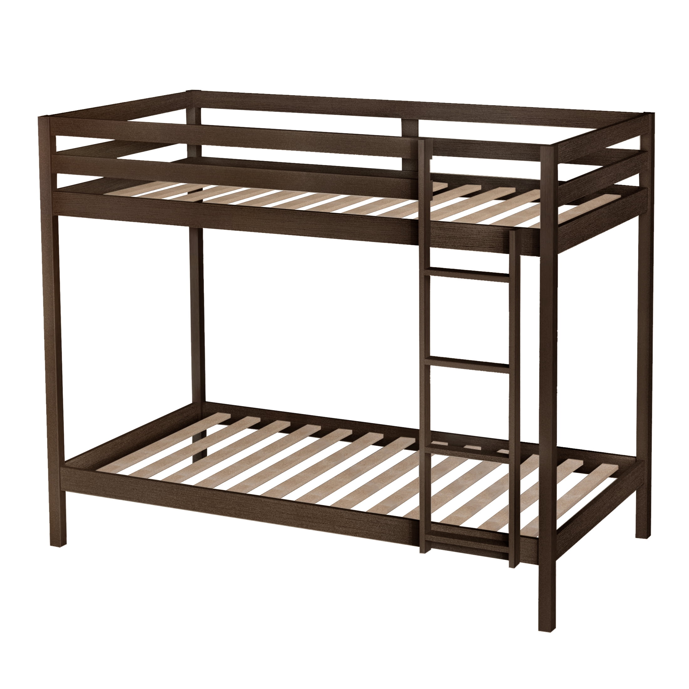 Castle Place Modern Twin over Twin Wooden Bunk Bed, Walnut