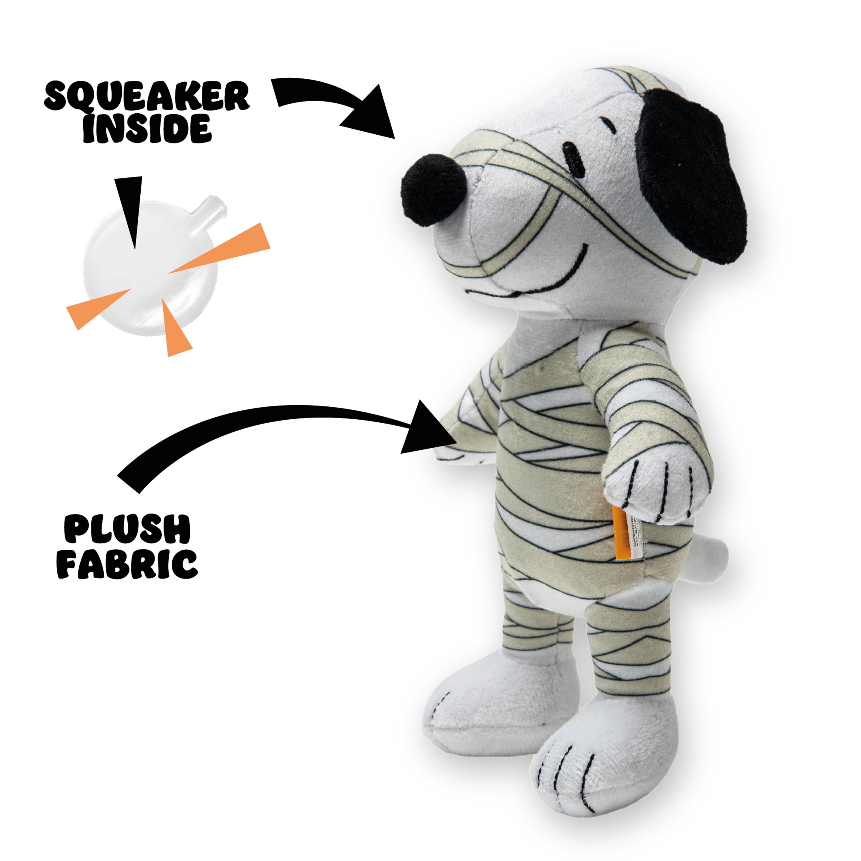 Peanuts Officially Licensed Snoopy Plush Dog Toy, Squeaky Dog Toys with Built-In Crinkle