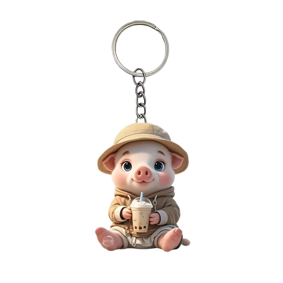 Versatile Decoration Bubble Tea Pigs Keychain, Stress Relief Acrylic Charm (1.97in), Car/House Keys Decor