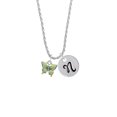 thumbnail image 2 of Delight Jewelry Silvertone Small Lime Green & Blue Butterfly Silvertone Script Initial Disc - N - Charm Necklace, 20"+3", 2 of 4