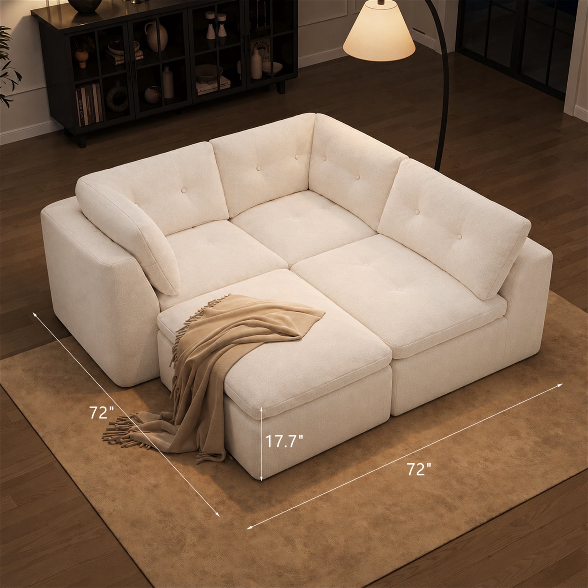 Aukfa 112" Cloud Sectional Sofa Oversized Modular Boneless Couch Reversible L-Shaped Couch for Living Room, Chenille, Beige