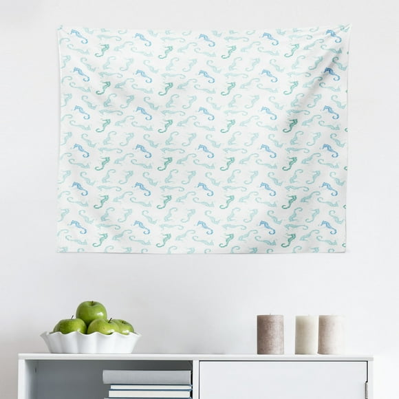 Nautical Tapestry, Nursery Theme Colorful Outline of Underwater Life Cartoonish Pattern Aquarium, Fabric Wall Hanging Decor for Bedroom Living Room Dorm, 2 Sizes, Multicolor, by Ambesonne