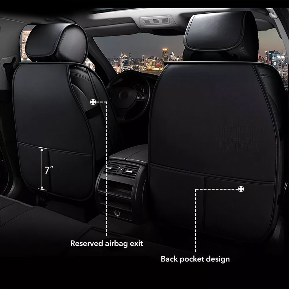 PEPWELL 5Pack Nappa Leather Full Set Car Seat Covers, Universal Fit for Cars/SUV/Sedans, Waterproof Breathable 3D Luxury Design with Airbag Compatibility