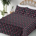 thumbnail image 3 of Owl Bird Sheet Set, Night Animal in Funny Boho Cartoon Style Pattern on Dark Background, Fitted & Flat Sheet with Pillowcase Bedding Accent 4 Pcs Set, Queen, Magenta Teal and Peach, by Ambesonne, 3 of 5