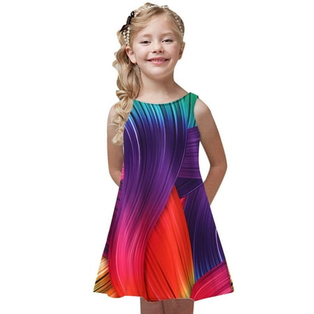 

THE WILD Girls Dresses Fashion Curved Hem Animal Print O-Neck Sleeveless Midi Girls Dresses Black