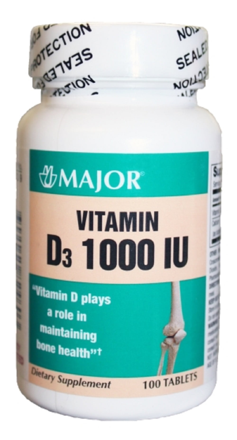MAJOR D3 1000IU TAB CHOLECALCIFEROL1000 Unit White 100 TABLETS UPC 309045824603