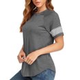 thumbnail image 2 of Blusa de verano con bloques de color, cuello redondo, manga corta, holgada, informal, a rayas, top de verano para mujer, gris XL, 2 of 6