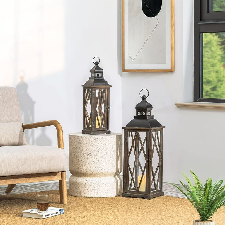 Glitzhome Confezione da 2 Lanterne Decorative in Legno/Metallo
