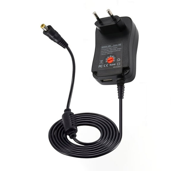 PBAZIH 30W EU Standard Universal AC Power Adapter, 8 Straight Plugs, Adjustable 3V to 12V Voltage, Multi-Function Power Supply for Electronics, Universal Use