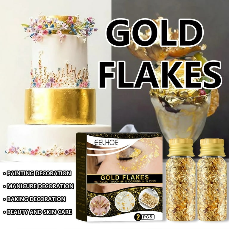 Haofy Gold Foil Flakes, 2 Pieces of Bottled Gold Foil Paper, Gilding  Flakes, Edible Metallic Leaf Flakes for Cupcake, Cakes, Chocolates, Food