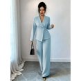 thumbnail image 5 of Women'S Elegant 2-Piece Outfit, Long Sleeve Blazer & Straight-Leg Pants Set Blue S, 5 of 8