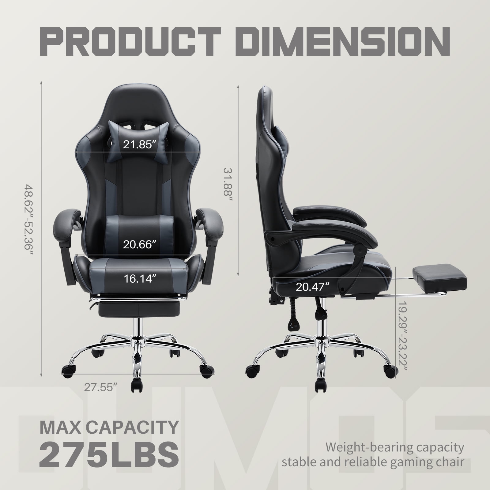 MCQ Computer Chair, Home Office Chair with Footrest and Lumbar Support for Office, Game Room, Black Gray