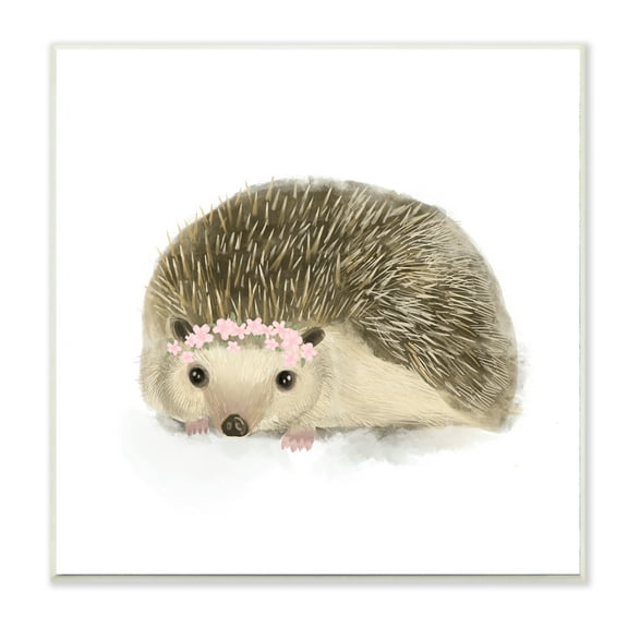 Stupell Industries Cute Floral Crown Hedgehog Nursery Woodland Animal Wall Plaque, 12 x 12, Design by Daphne Polselli