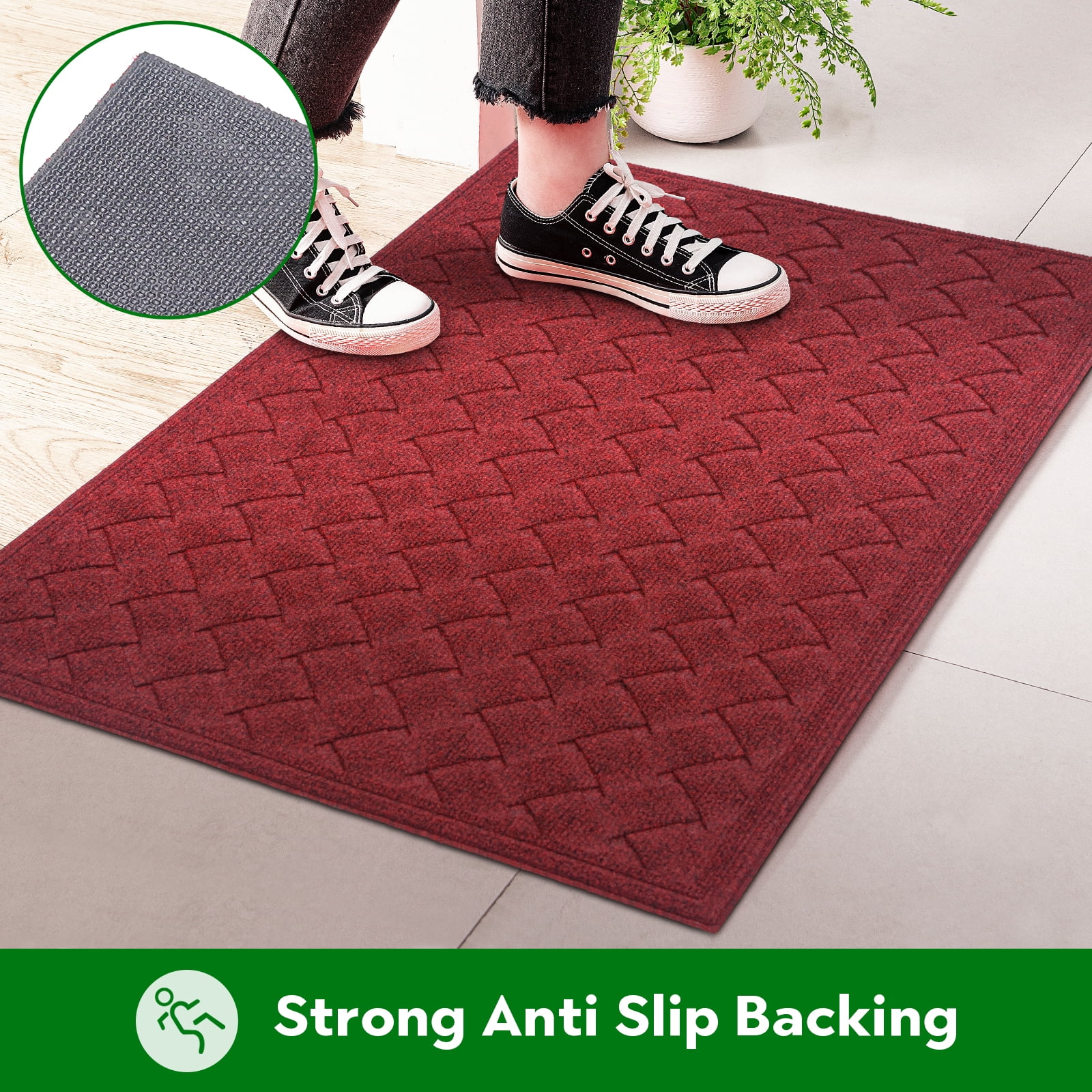 Heeneeso BZ54 Outdoor Rug Checkered Door Mat, Machine Washable Doormat Indoor Absorbent