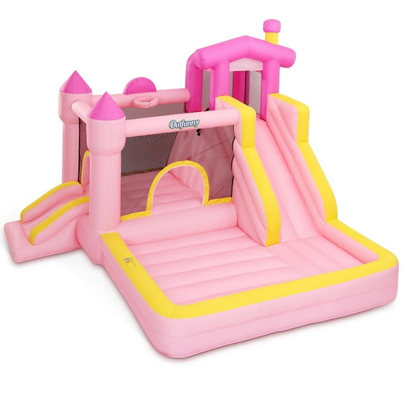 Outfunny Inflatable Bounce House, Indoor & Outdoor Bounce House for Big Kids with 450W Blower, Slide - Pink