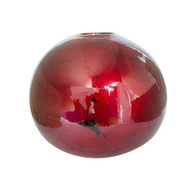 Vase de Table Sphérique en Céramique à Feuilles de Gemme et Laqué&44; Rouge