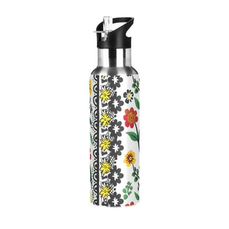 

ALAZA Floral Bohomia Water Bottle Insulated Flask Stainless Steel Straw Lid 20 oz