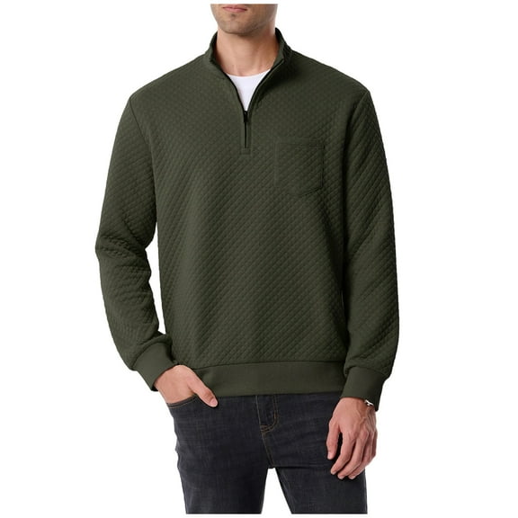 OGLCCG Mens Quarter Zip Pullover Sweatshirt 1/4 Quilted Long Sleeve Mock Neck Pullovers with Pocket Casual Solid Color Sweater,L,Army Green