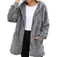 thumbnail image 6 of yuCgh Women's Warm Casual Fashion Thick Checkered Plush Mid-Length Hooded Cardigan Coat with Elegant Button and Zipper for Comfortable Style,Dark Gray L, 6 of 6