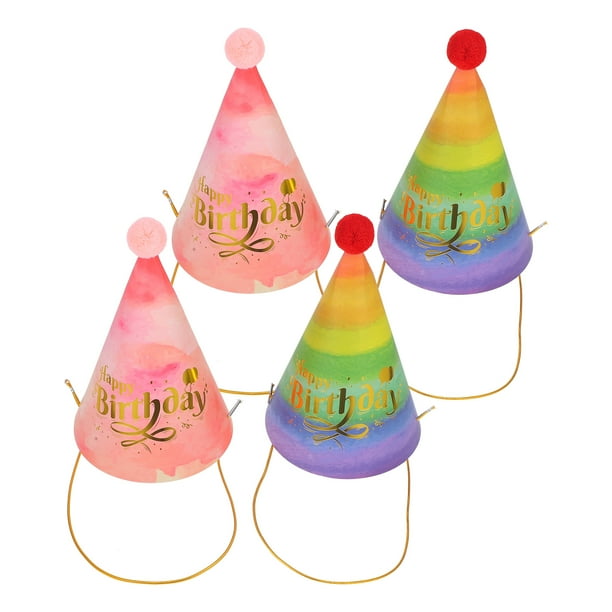 KAKOWELY 4 sombreros de fiesta, sombreros de cono para fiesta de cumpleaños, sombreros de feliz cumpleaños, sombreros de cono