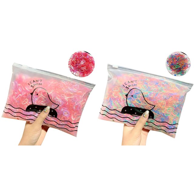 (2-Pack) Rinsvye Colorful Girl Band Pack Rave Pom Poms Band Hair Rubber Disposable Color Hair Chalk / Elastic 1000 Headbands Cute Girly Kids Hair Accessories