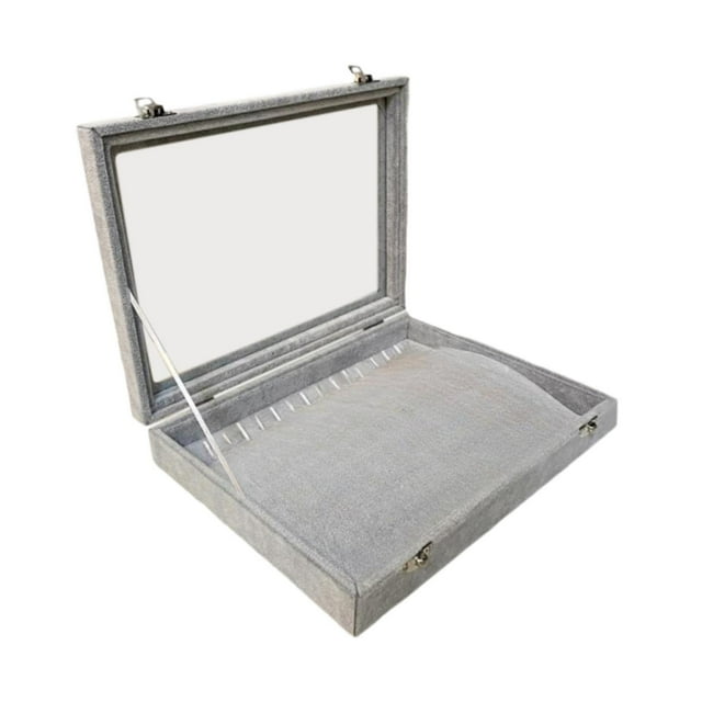 Vitrina de joyería para collares, organizador de joyas, cajón organizador de collares, caja de exhibición de collares, ganchos múltiples con tapa de Terciopelo gris