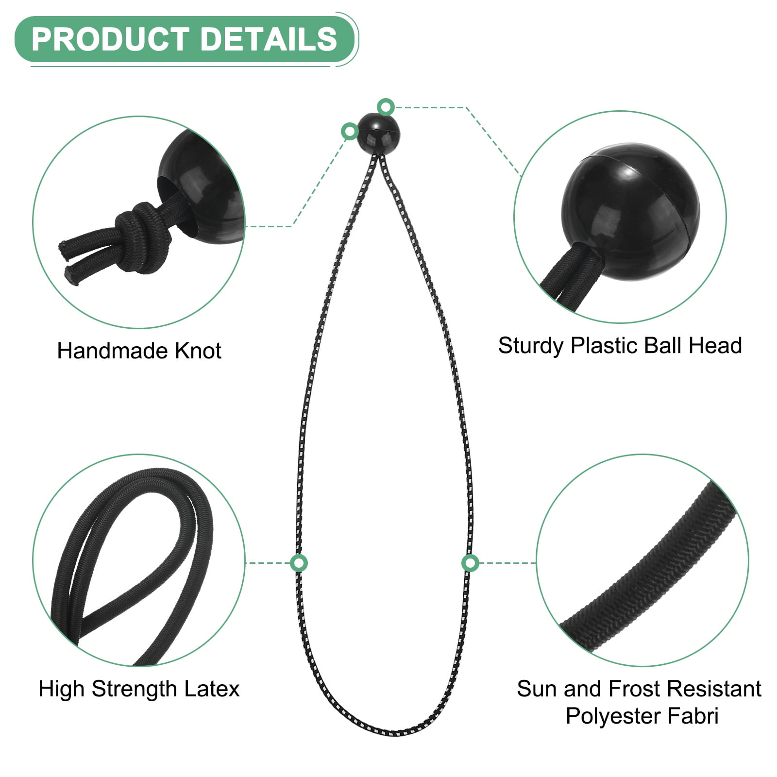 Uxcell 50-Pack Ball Bungee Cords, 15 Inch High Elastic Canopy Tarp Tie Down Bungee Balls for Tent/Cargo Holding [Black White]