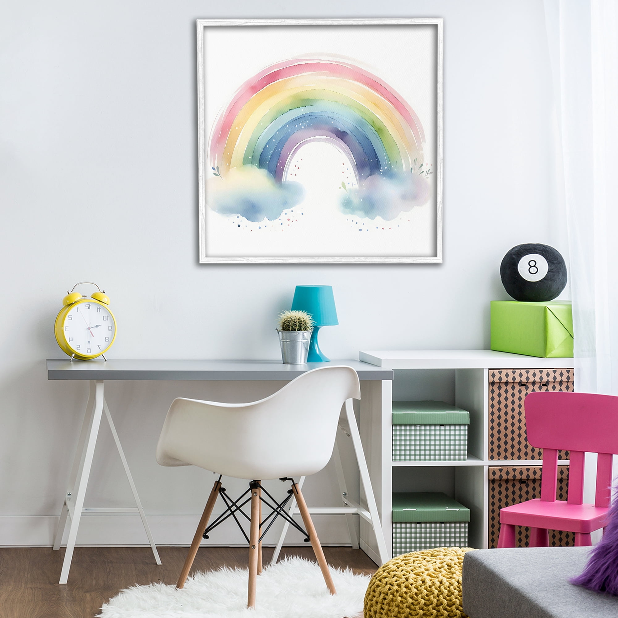 Stupell Industries Soft Rainbow with Clouds White Framed Giclee Art, design by Creative Studio