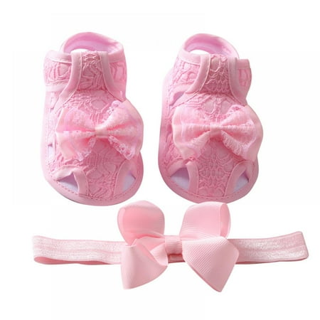 

Baby Girls Boys Hollow Bowknot Sandals with Headband Anti-Slip Soft Sole Infant Summer Outdoor Shoes Toddler First Walkers