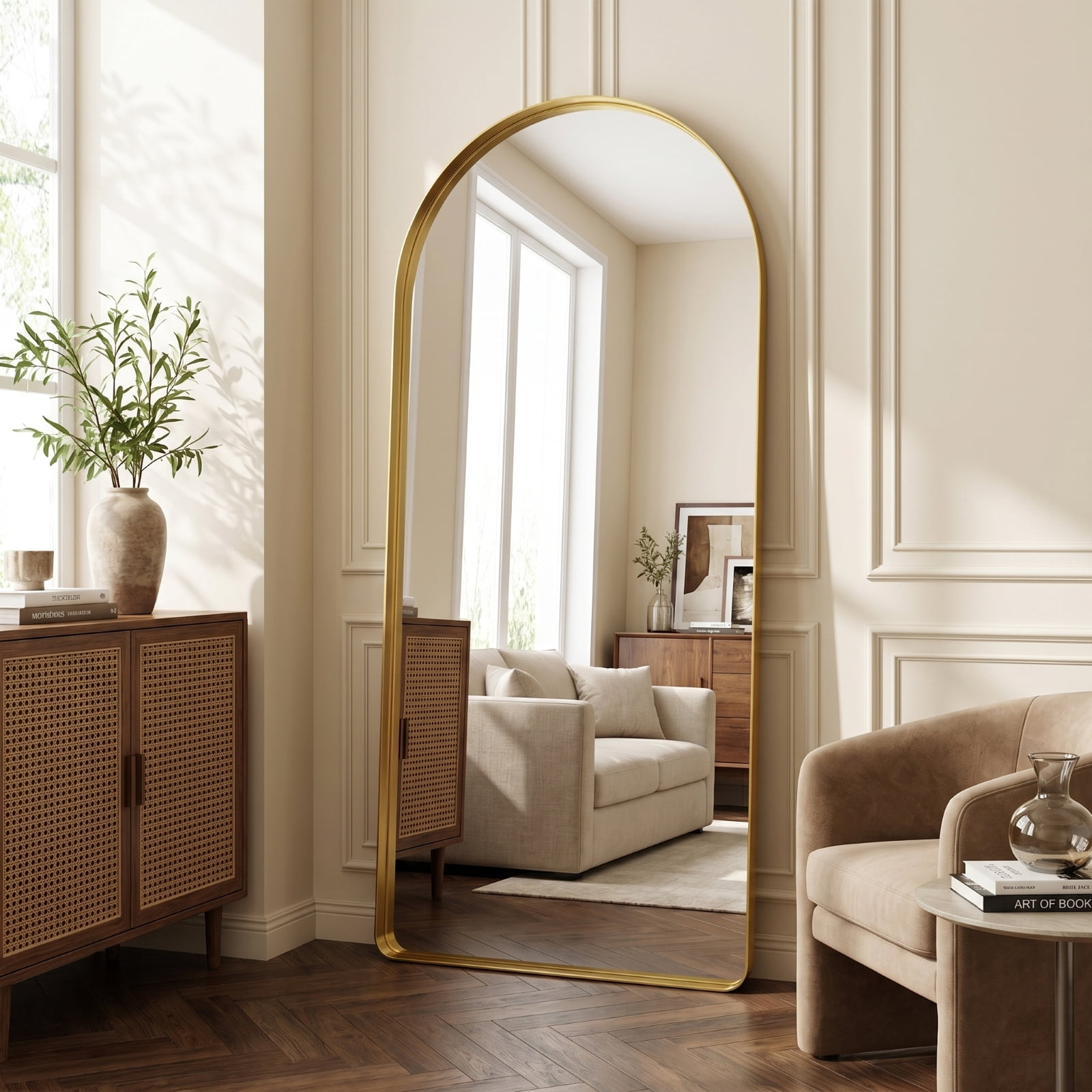 GRAHMCY 30"x71" Arched Floor Mirror Rounded Corner Full Length Mirror with Deep Frame, Gold