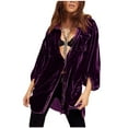 thumbnail image 2 of Usmixi 2023 Winter Womens Blazer Jacket Gold Velvet Coat for Women Button Down Lightweight Silky Velvet Jacket Long Sleeve Loose Casual Solid Lapel Shirt Outwear with Pocket Up to 65% off, 2 of 6