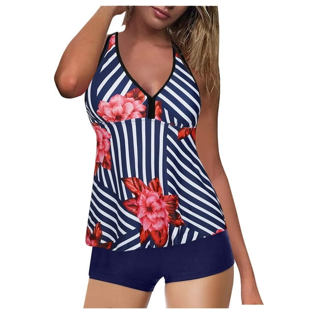 Plus Size Swimsuit Women Tankini Swimsuit Tummy Control Top With Shorts Two Piece Bathing Suit