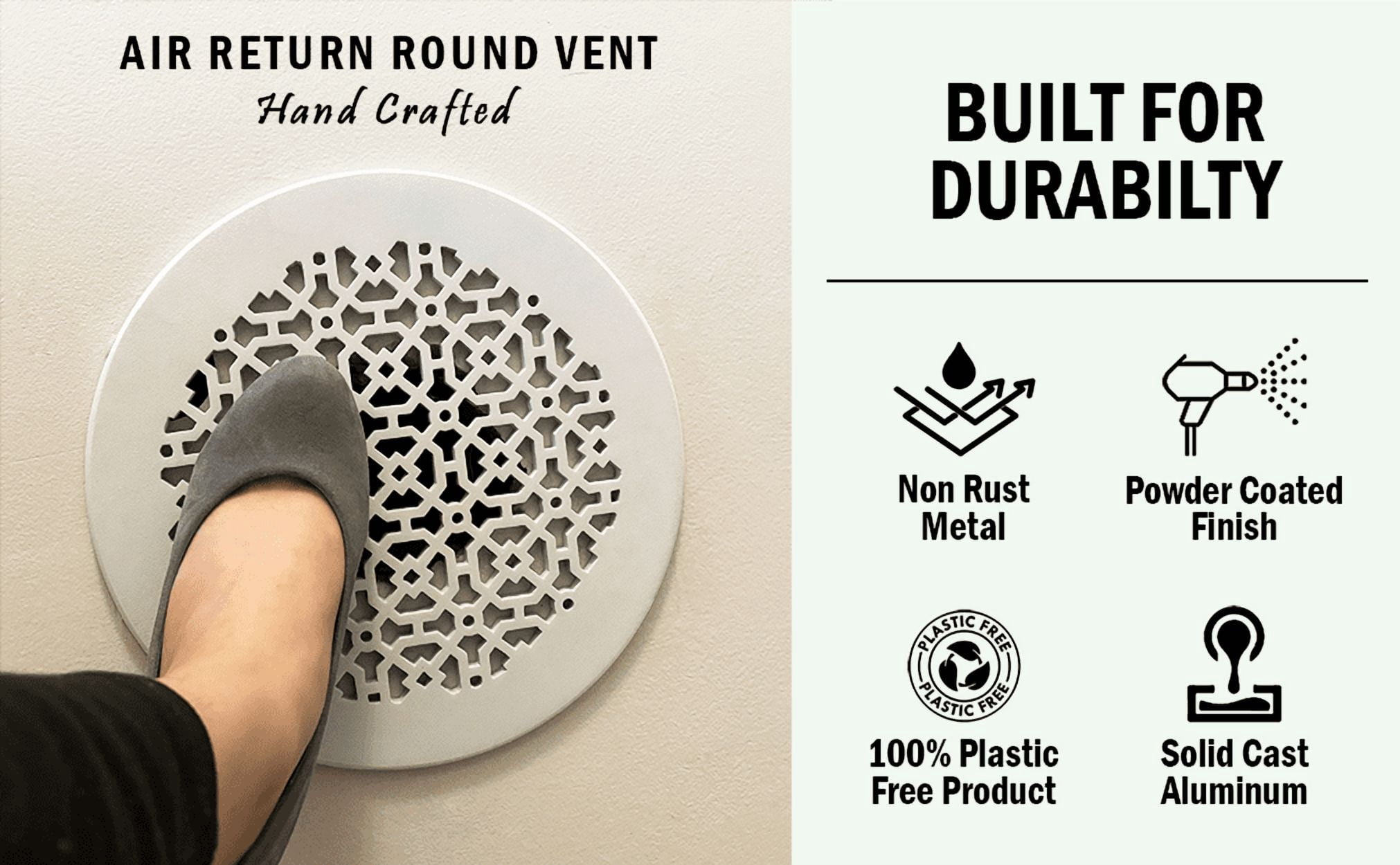 Achtek 12" Duct Opening Solid Cast Aluminum Round Grille ( 14" Round Overall) | Powder Coated
