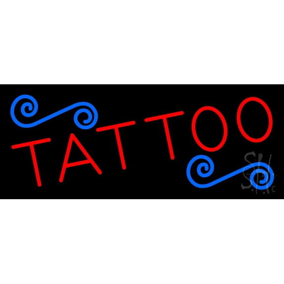 Red Tattoo LED Neon Sign 10" Tall x 24" Wide - inches Black Square Cut Acrylic Backing, with Dimmer - Premium built indoor Sign for Storefront, Store interior, Workshop, Studio.