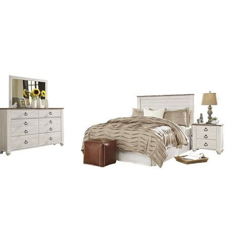 Ashley Furniture Willowton 4 Pc Queen Full Headboard Panel Bedroom Set White