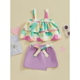 thumbnail image 3 of Bagilaanoe 2Pcs Little Girls Summer Clothes Toddler Print Sleeveless Camisole Tops + Skirt with Belt 9M 12M 18M 24M 3T 4T Kids Casual Skirt Set, 3 of 9