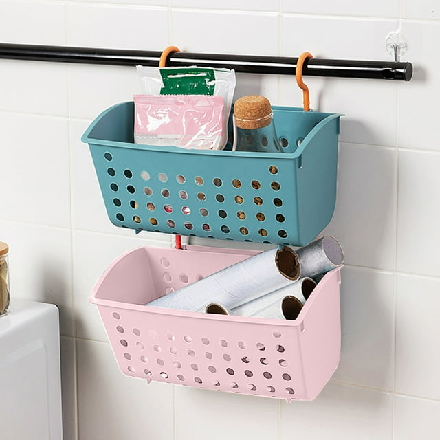 Cesta colgante de plástico con gancho ajustable • 10x6x5,5 pulgadas • Diseño ventilado para organización de paredes de baños, cocinas, piscinas y inodoros