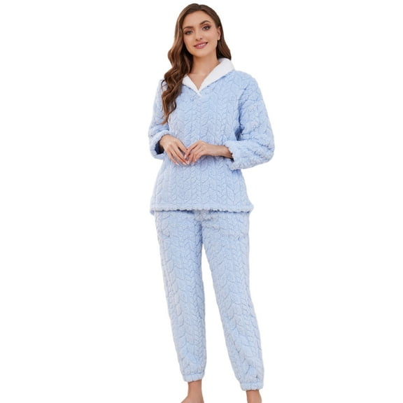 Heartnice Fluffy Pajamas set for Women Fleece Pullover 2 Piece Pjs Set Soft Plush Sleepwear Winter Loungewear(Light Blue, Mï¼