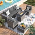 thumbnail image 3 of ELPOSUN Outdoor Sectional Furniture Set with Fire Pit Table, 7-Piece Gray Rattan Wicker Conversation Sofa Set for Porch Garden Backyard Balcony,Gray, 3 of 10